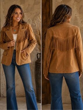 Lucky & Blessed Tan Suede Fringe Jacket
